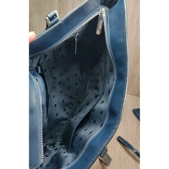 Kate Spade All Day Tote Dainty Bloom Medium Blue Leather Carry all Bag - Picture 4 of 9